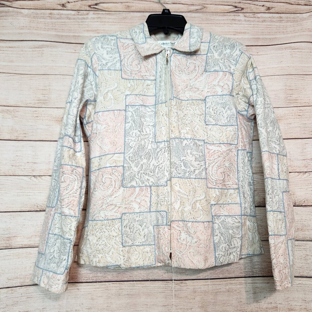 Coldwater Creek Quilted Pastel Patchwork Jacket Zipper Women's Size Small